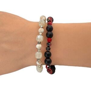 Erimish Beaded Bracelets Stretch White Red Black Set of Two
